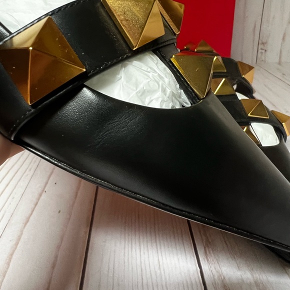 Valentino Garavani Roman Stud Ankle Strap Leather Mule Flat Black Sz 37 / 7 - Picture 9 of 12